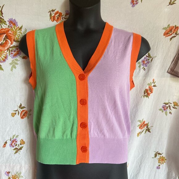 Color Block Button Down Vest - Urban Revivo - S Avant Garde Artsy Preppy Retro - Picture 1 of 7